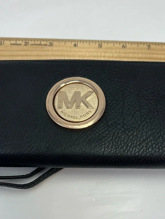 Michael Kors Fulton Continental Black Leather Zip Around Large Wallet Wristlet - Picture 6 of 7